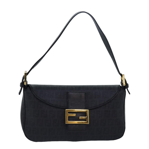 FENDI Zucchino Canvas Mamma Baguette Shoulder Bag Blackyk13228A
