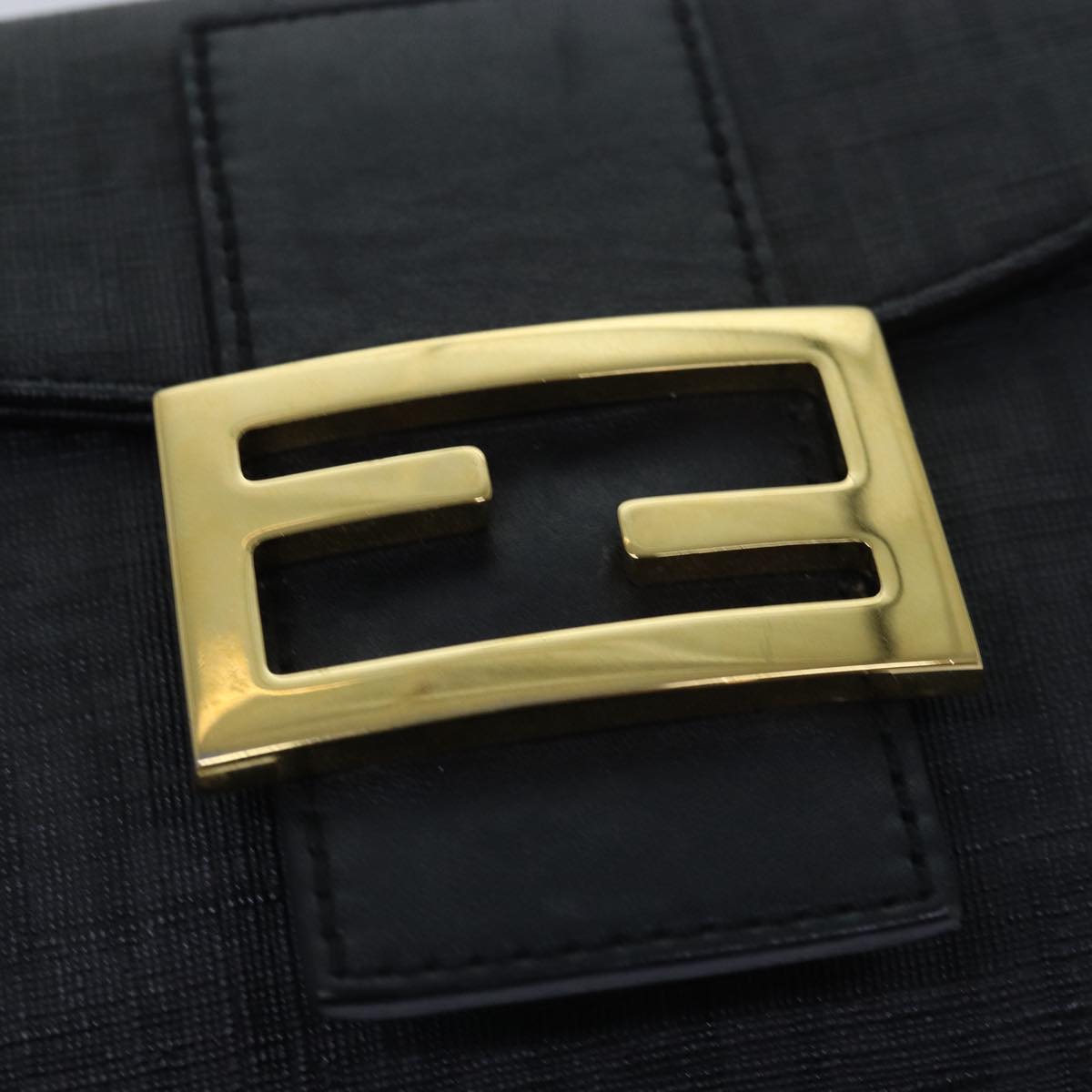 FENDI Zucchino Canvas Mamma Baguette Shoulder Bag Blackyk13228A