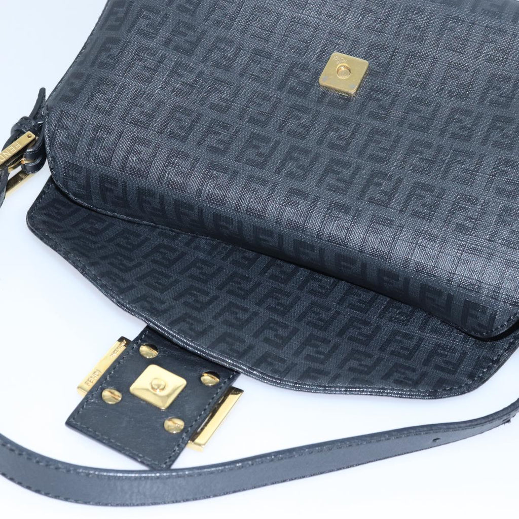 FENDI Zucchino Canvas Mamma Baguette Shoulder Bag Blackyk13228A