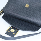 FENDI Zucchino Canvas Mamma Baguette Shoulder Bag Blackyk13228A