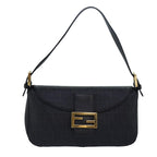 FENDI Zucchino Canvas Mamma Baguette Shoulder Bag Blackyk13228A