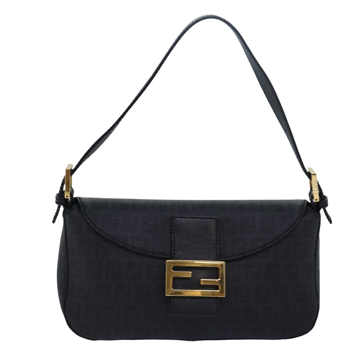 FENDI Zucchino Canvas Mamma Baguette Shoulder Bag Blackyk13228A