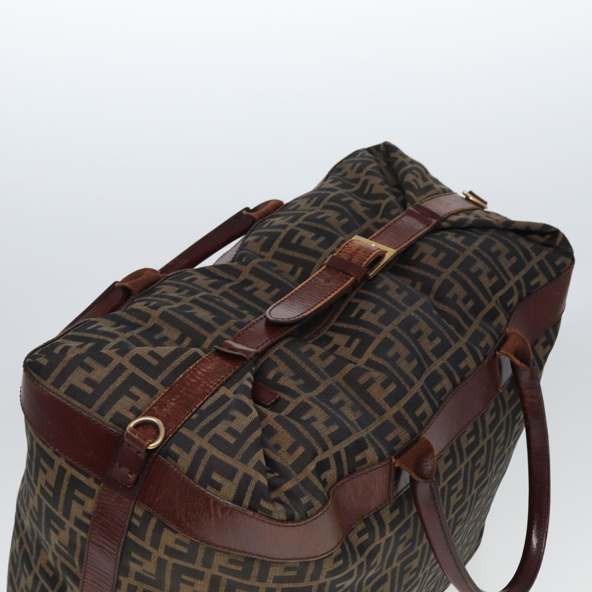 FENDI Zucca Canvas Boston Bag 2way Brown Blackyk13241