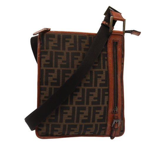FENDI Zucca Canvas Shoulder Bag Brown Blackyk13283