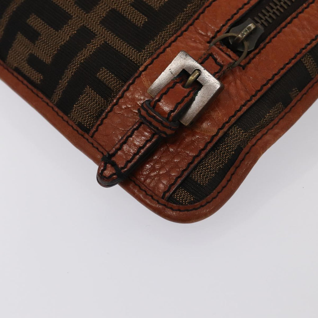 FENDI Zucca Canvas Shoulder Bag Brown Blackyk13283
