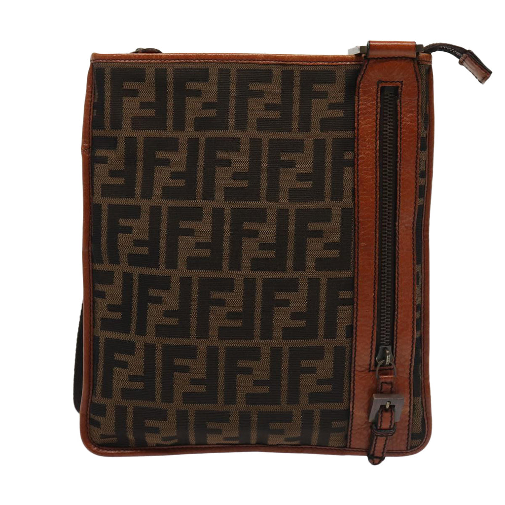 FENDI Zucca Canvas Shoulder Bag Brown Blackyk13283