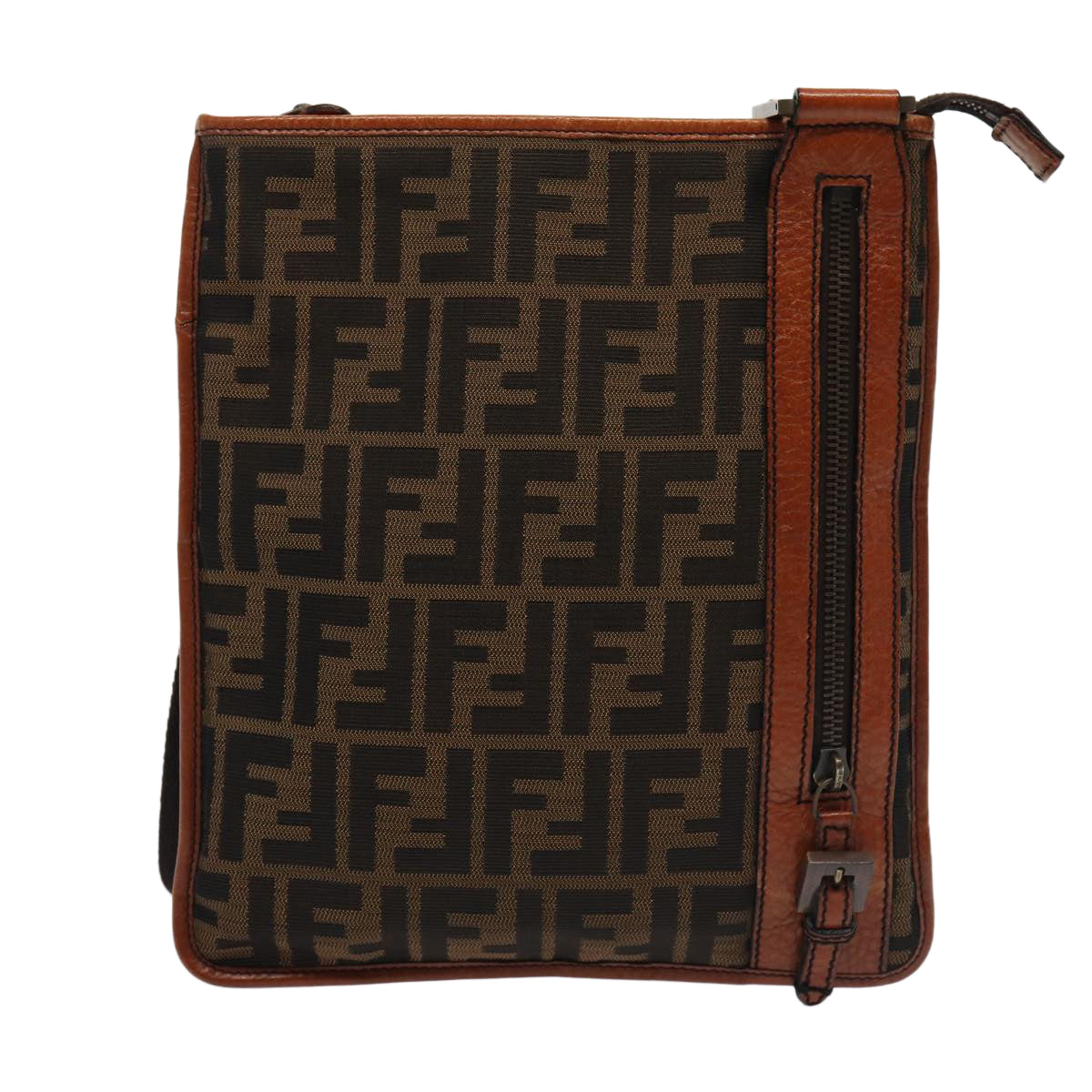 FENDI Zucca Canvas Shoulder Bag Brown Blackyk13283