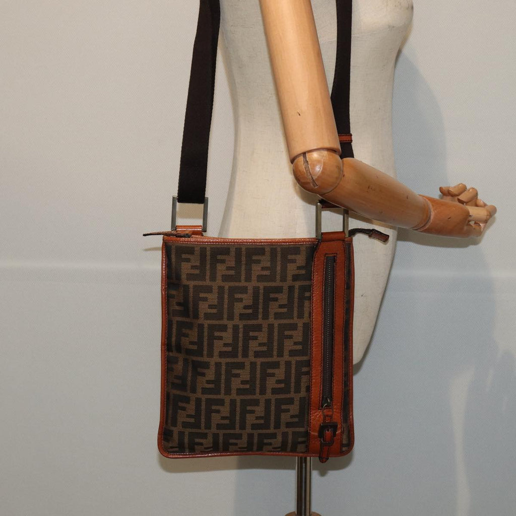 FENDI Zucca Canvas Shoulder Bag Brown Blackyk13283