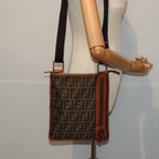 FENDI Zucca Canvas Shoulder Bag Brown Blackyk13283