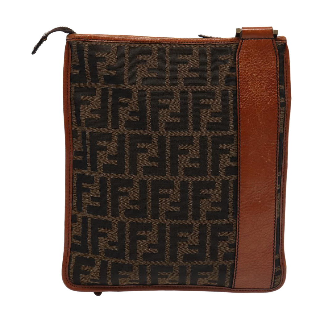 FENDI Zucca Canvas Shoulder Bag Brown Blackyk13283