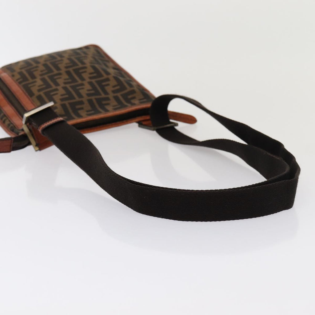 FENDI Zucca Canvas Shoulder Bag Brown Blackyk13283