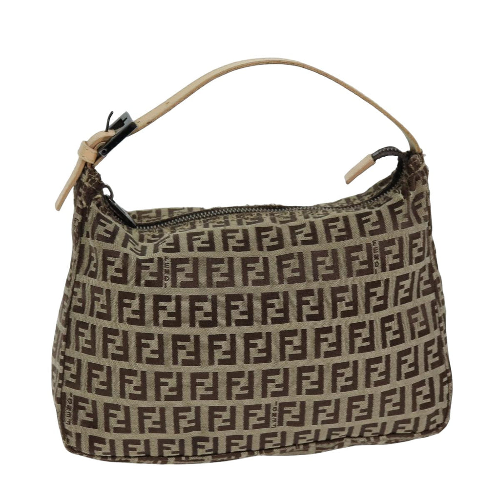 FENDI Zucchino Canvas Hand Bag Brown Blackyk13284