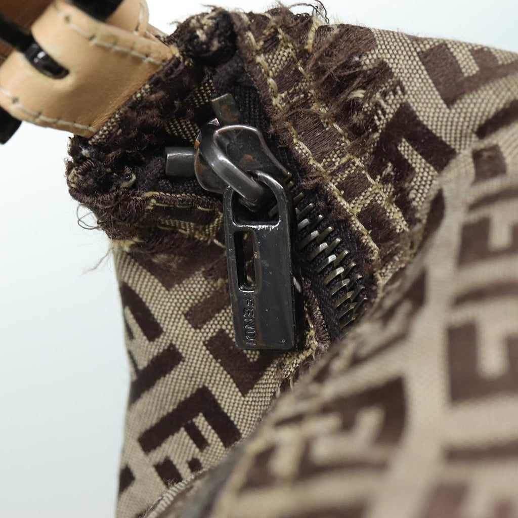 FENDI Zucchino Canvas Hand Bag Brown Blackyk13284