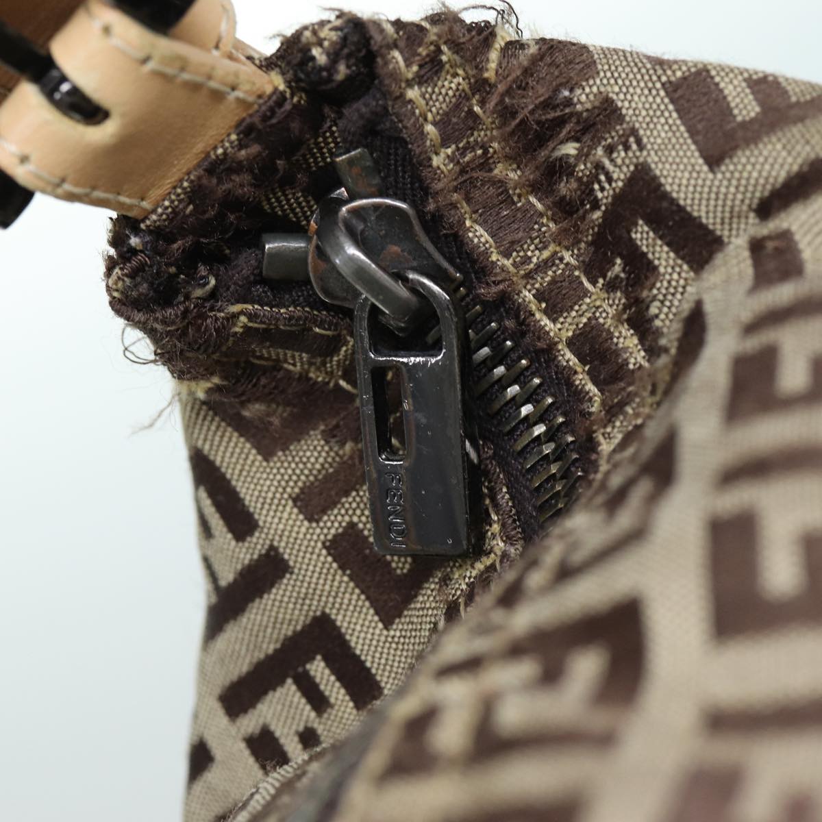 FENDI Zucchino Canvas Hand Bag Brown Blackyk13284