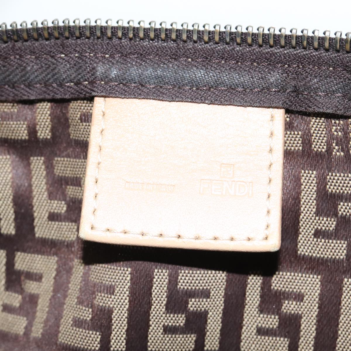 FENDI Zucchino Canvas Hand Bag Brown Blackyk13284
