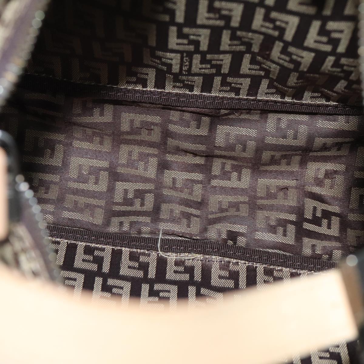 FENDI Zucchino Canvas Hand Bag Brown Blackyk13284