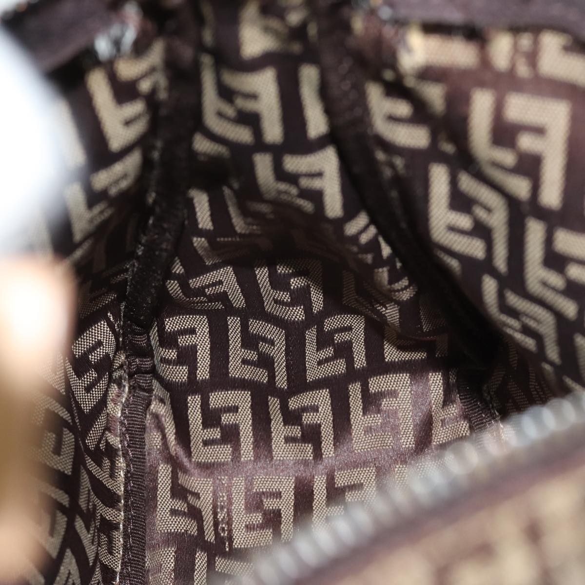 FENDI Zucchino Canvas Hand Bag Brown Blackyk13284