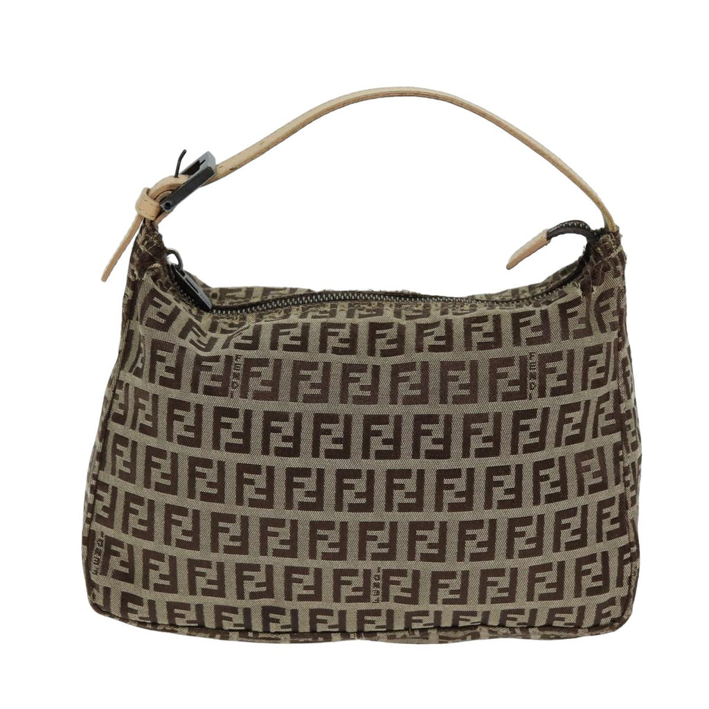 FENDI Zucchino Canvas Hand Bag Brown Blackyk13284