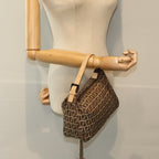FENDI Zucchino Canvas Hand Bag Brown Blackyk13284