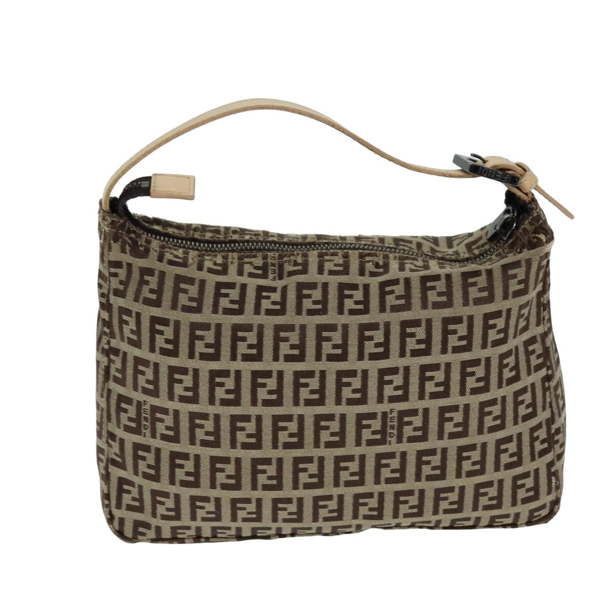 FENDI Zucchino Canvas Hand Bag Brown Blackyk13284