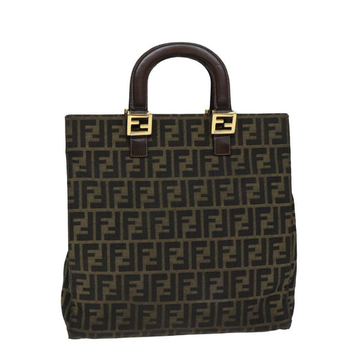 FENDI Zucca Canvas Hand Bag Brown Blackyk13327