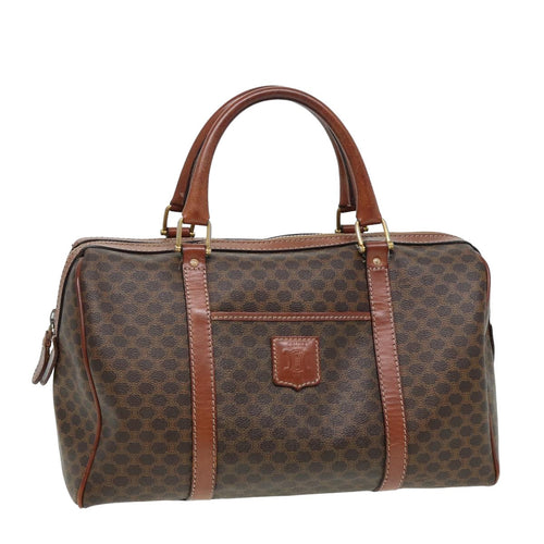 CELINE Macadam Canvas Boston Bag PVC Leather Brown 13417
