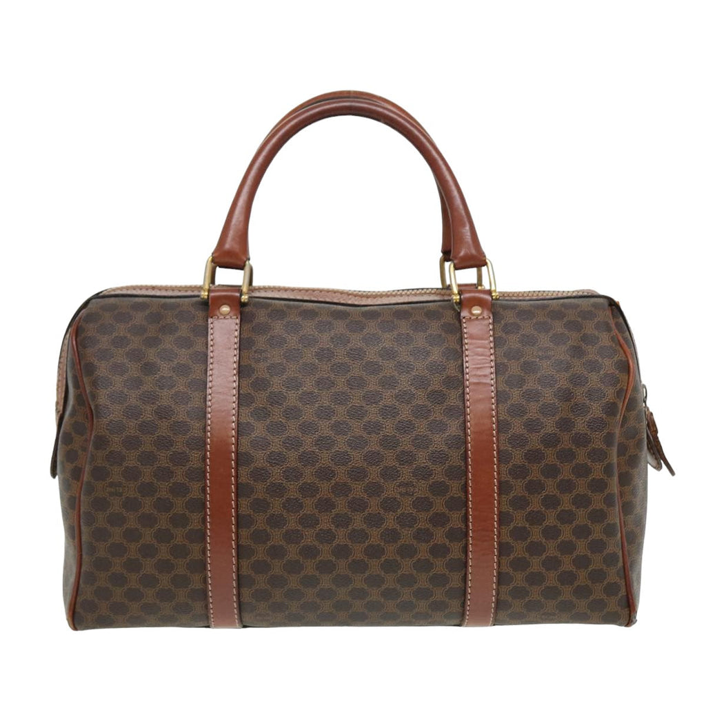 CELINE Macadam Canvas Boston Bag PVC Leather Brown 13417