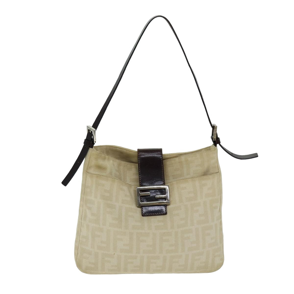 FENDI Zucca Canvas Mamma Baguette Shoulder Bag Beigeyk13591