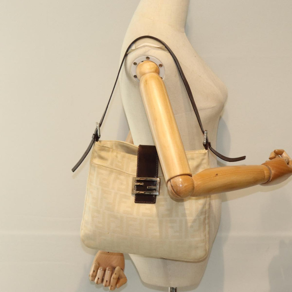 FENDI Zucca Canvas Mamma Baguette Shoulder Bag Beigeyk13591
