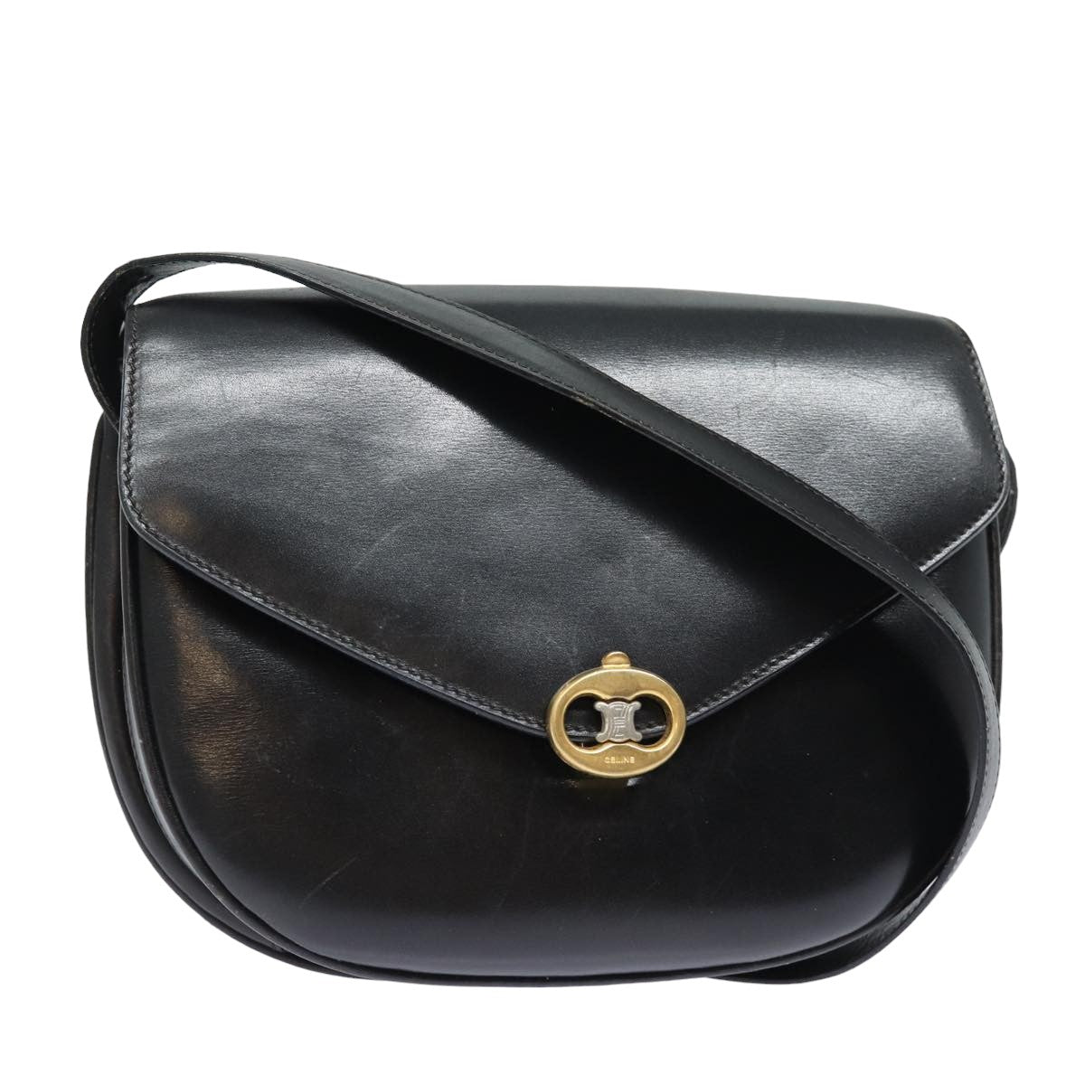 CELINE Shoulder Bag Leather Black 13626