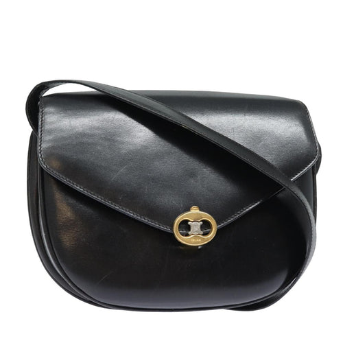 CELINE Shoulder Bag Leather Black 13626
