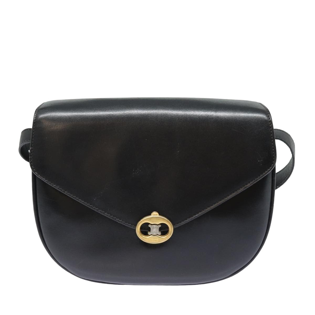 CELINE Shoulder Bag Leather Black 13626