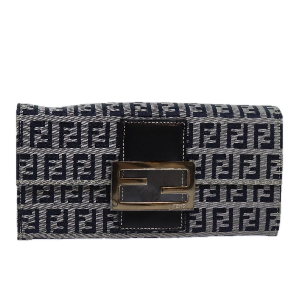 FENDI Zucchino Canvas Long Wallet Navyyk13654