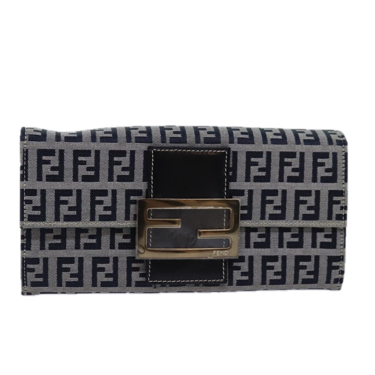 FENDI Zucchino Canvas Long Wallet Navyyk13654