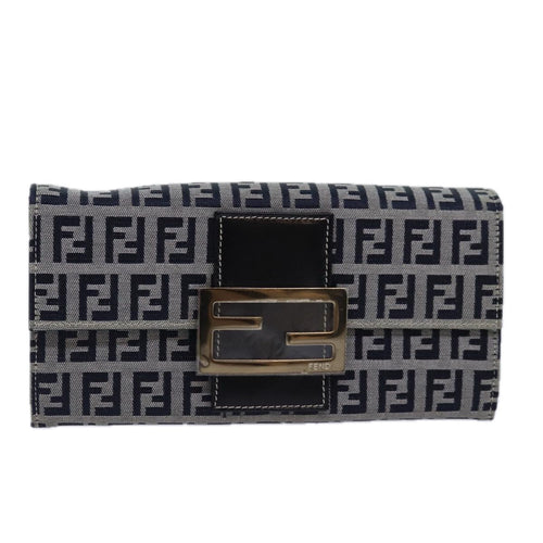 FENDI Zucchino Canvas Long Wallet Navyyk13654