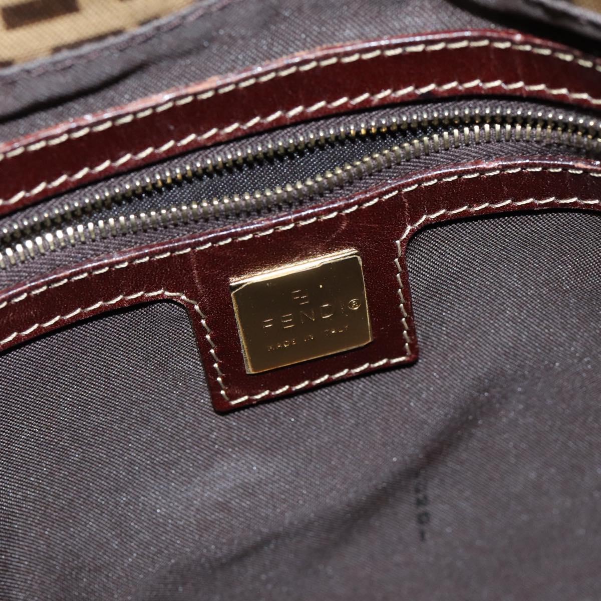 FENDI Zucchino Canvas Mamma Baguette Shoulder Bag Beigeyk13733