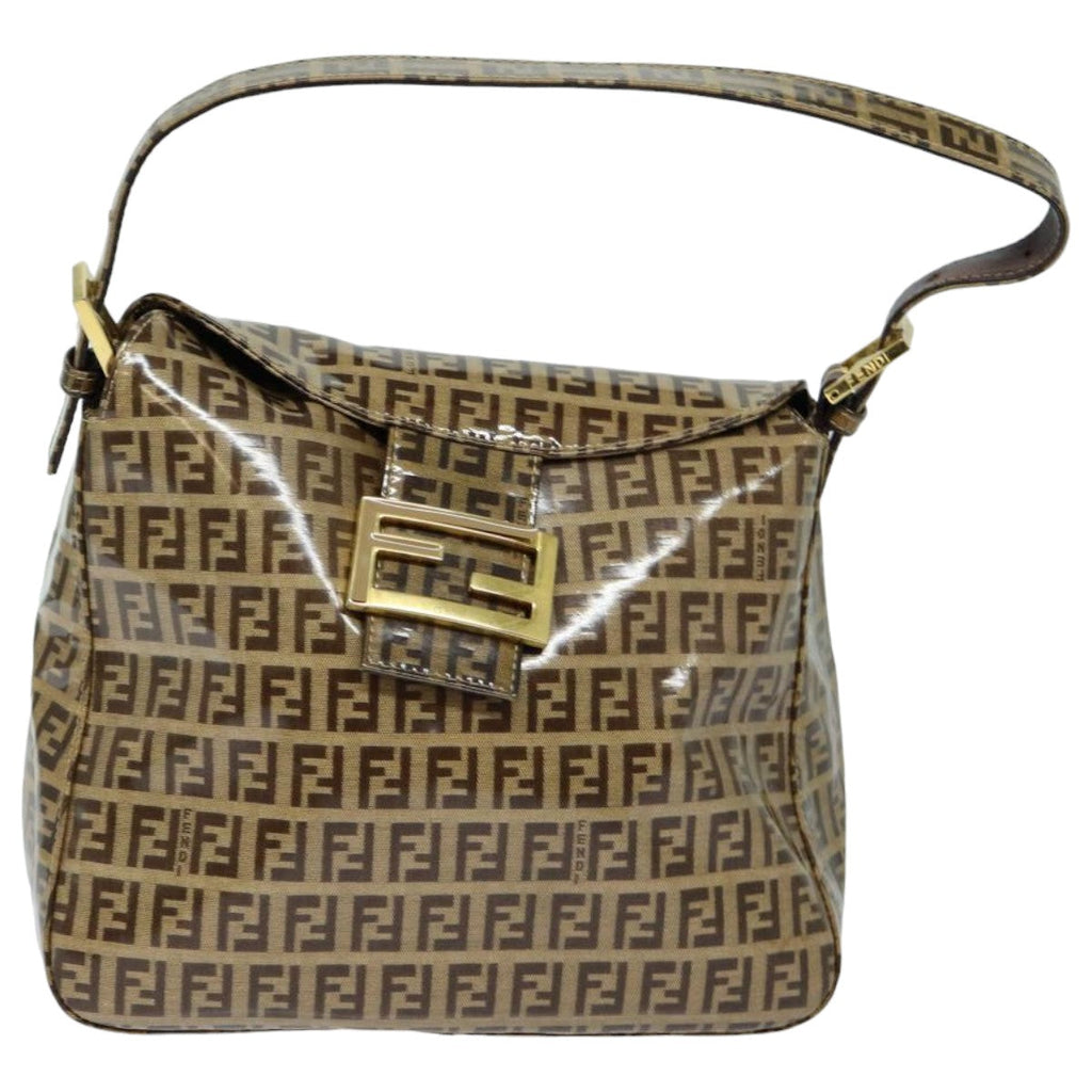 FENDI Zucchino Canvas Mamma Baguette Shoulder Bag Beigeyk13733