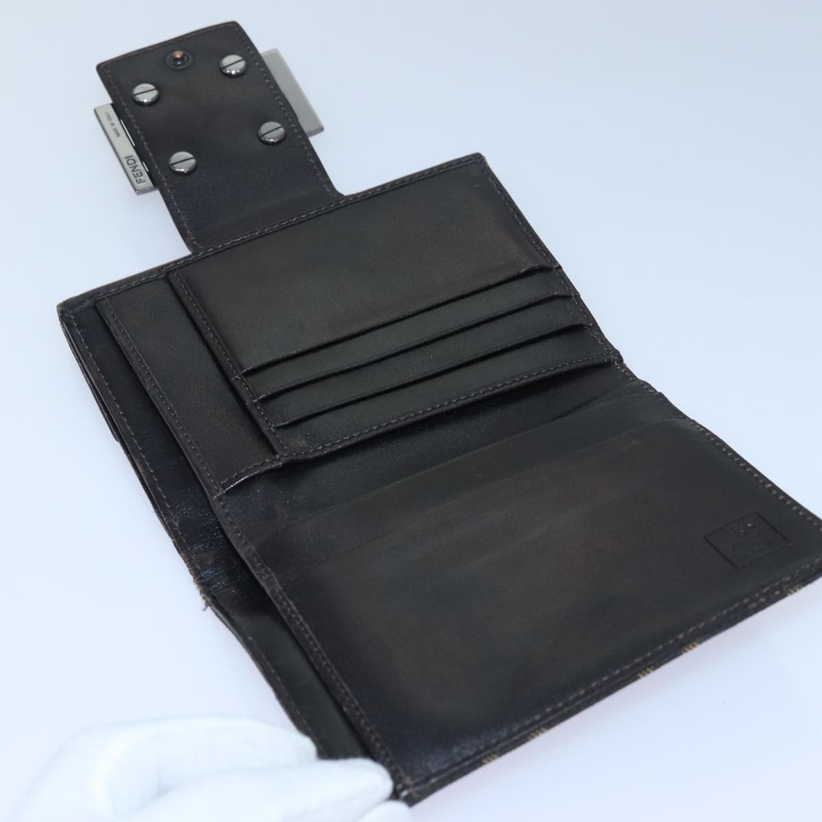 FENDI Zucca Canvas Wallet Black Brownyk13745