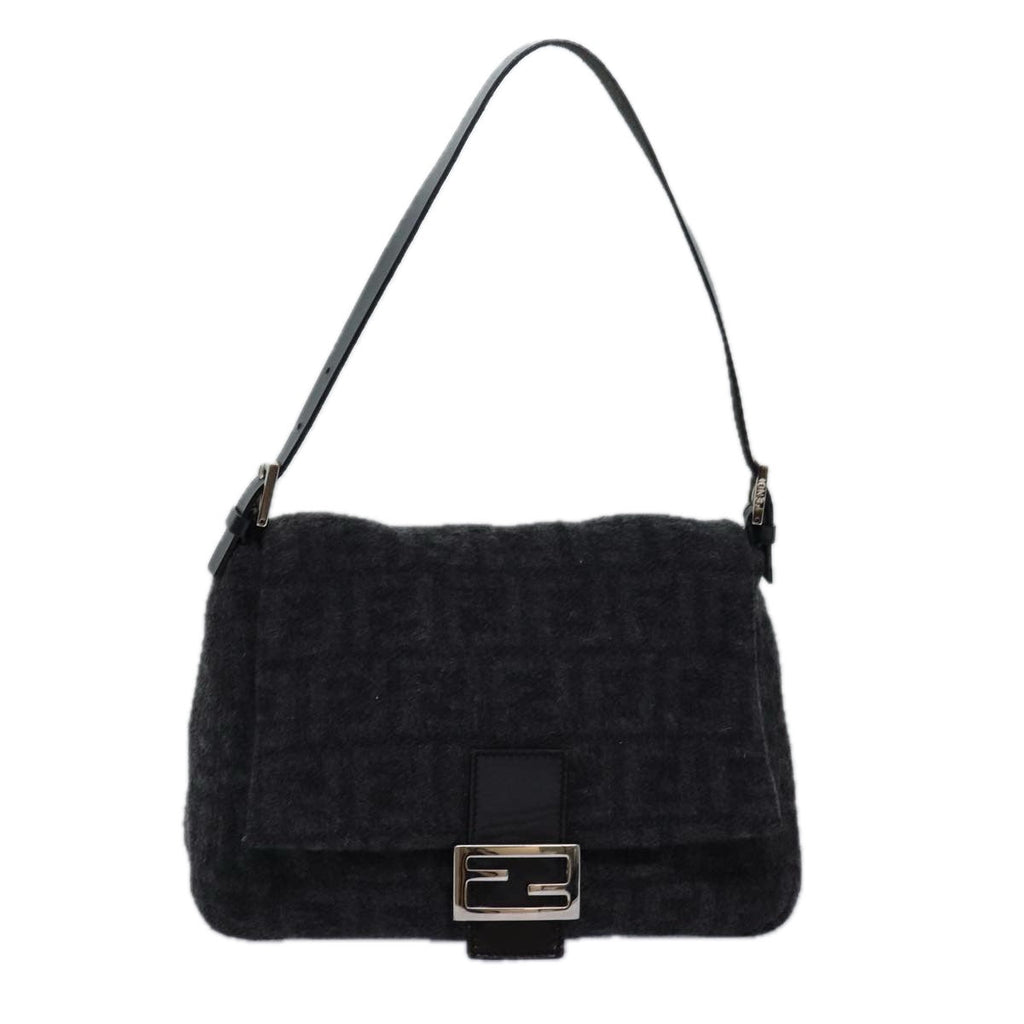 FENDI Zucca Canvas Mamma Baguette Shoulder Bag Wool Blackyk13747