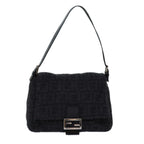 FENDI Zucca Canvas Mamma Baguette Shoulder Bag Wool Blackyk13747