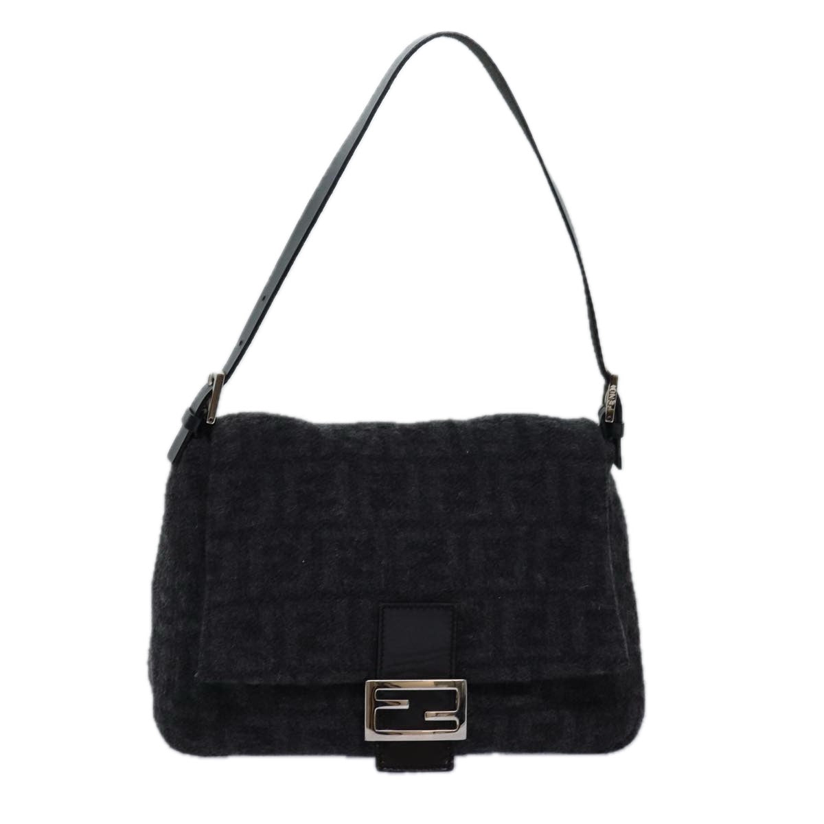 FENDI Zucca Canvas Mamma Baguette Shoulder Bag Wool Blackyk13747