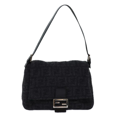 FENDI Zucca Canvas Mamma Baguette Shoulder Bag Wool Blackyk13747
