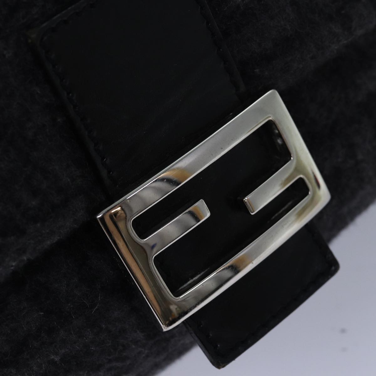 FENDI Zucca Canvas Mamma Baguette Shoulder Bag Wool Blackyk13747