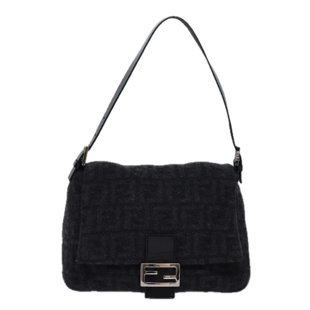 FENDI Zucca Canvas Mamma Baguette Shoulder Bag Wool Blackyk13747