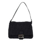 FENDI Zucca Canvas Mamma Baguette Shoulder Bag Wool Blackyk13747