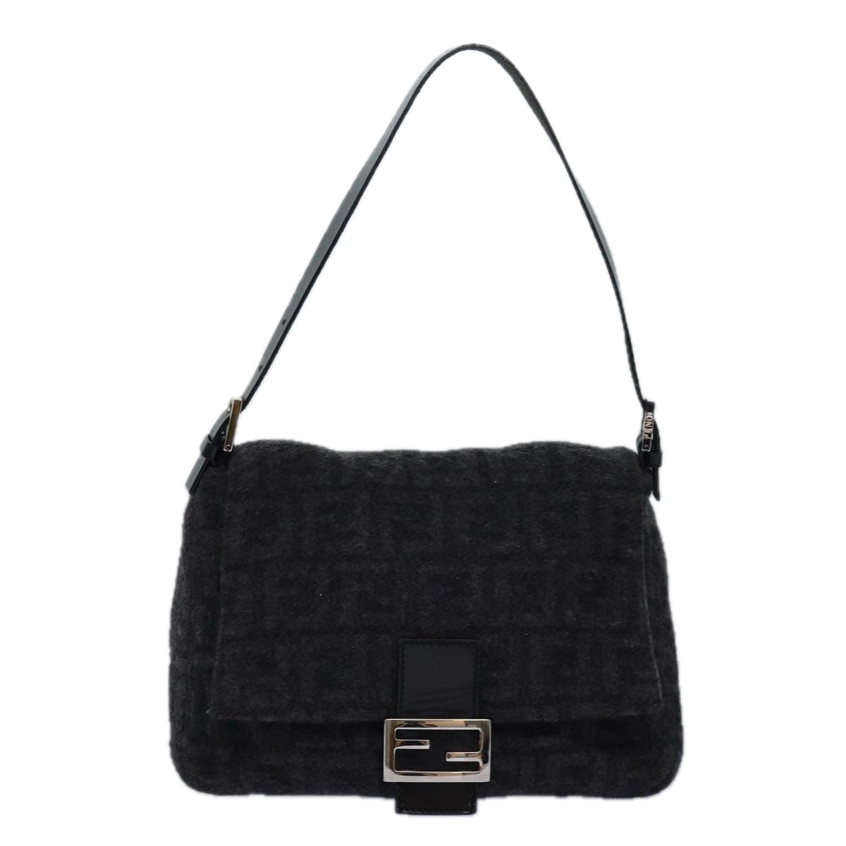 FENDI Zucca Canvas Mamma Baguette Shoulder Bag Wool Blackyk13747