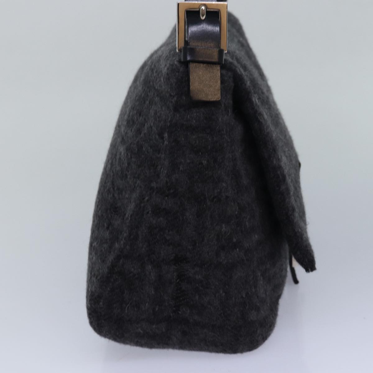 FENDI Zucca Canvas Mamma Baguette Shoulder Bag Wool Blackyk13747