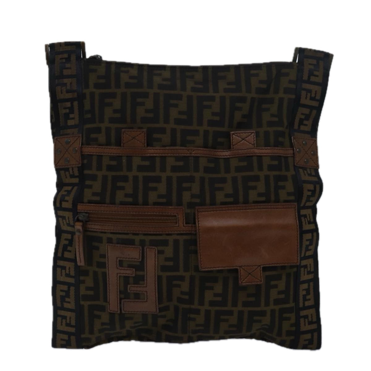 FENDI Zucca Canvas Shoulder Bag Brown Blackyk13801