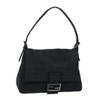 FENDI Zucchino Canvas Mamma Baguette Shoulder Bag Blackyk13812A