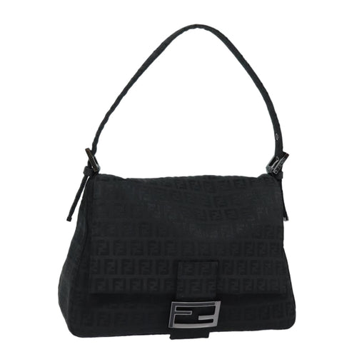 FENDI Zucchino Canvas Mamma Baguette Shoulder Bag Blackyk13812A